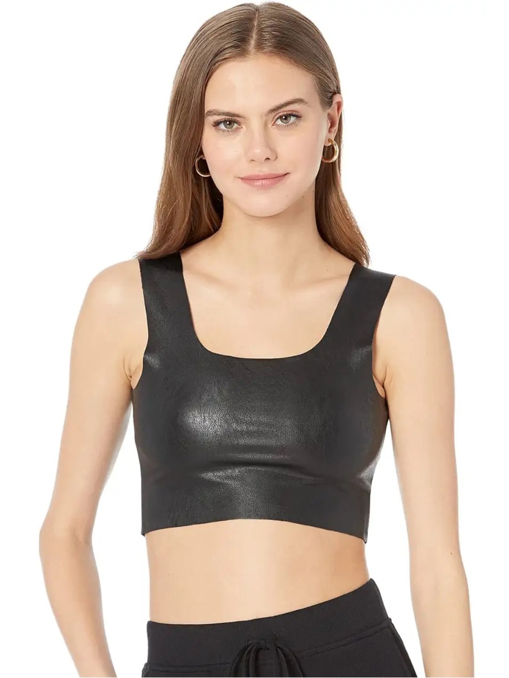 Commando Black Faux-Leather Square-Neck Crop Top